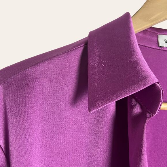 Simkhai Purple Paradisa Satin Long Sleeve Collared Wrap Top Size 4 - Picture 6 of 15